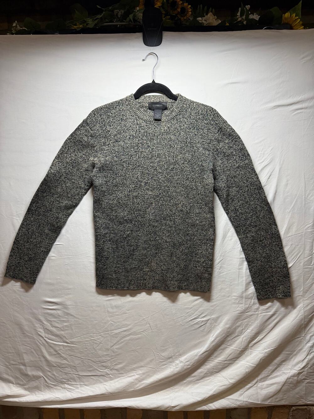 Express Men’s S 100% Cotton Gray Marled Ribbed Knit Sweater